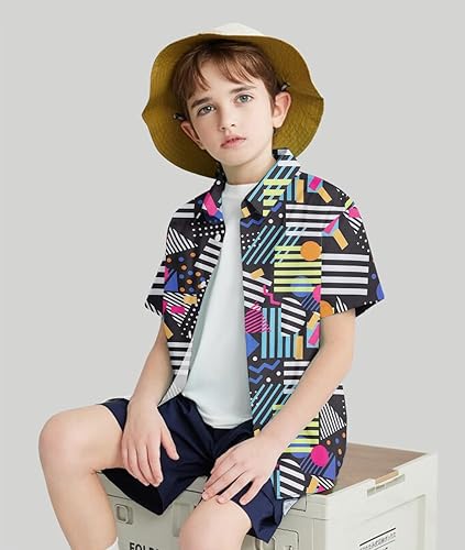 Miniatura 2 de Enlifety 2-10T Camisa hawaiana para niños y niñas, de manga corta, con botones, blusa casual de verano hawaiano
