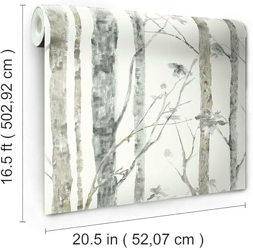 Miniatura 6 de RoomMates RMK9047WP, papel de empapelar con motivos de abedules. Papel de decoración fácil de despegar y adherir a la superficie
