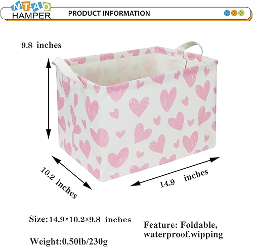 Miniatura 6 de Cesta de almacenamiento rectangular de tela con forma de corazón rosa, caja de juguetes y libros, bonito baúl de almacenamiento, decoración de