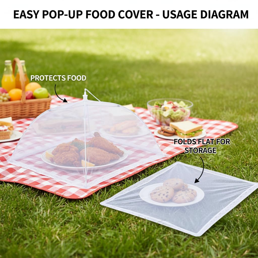 Lot de 2 couvercles alimentaires pour l'été - Protection contre la poussière et les mouches - Pliables - Diamètre : 33 cm - Protection contre la poussière et les fruits