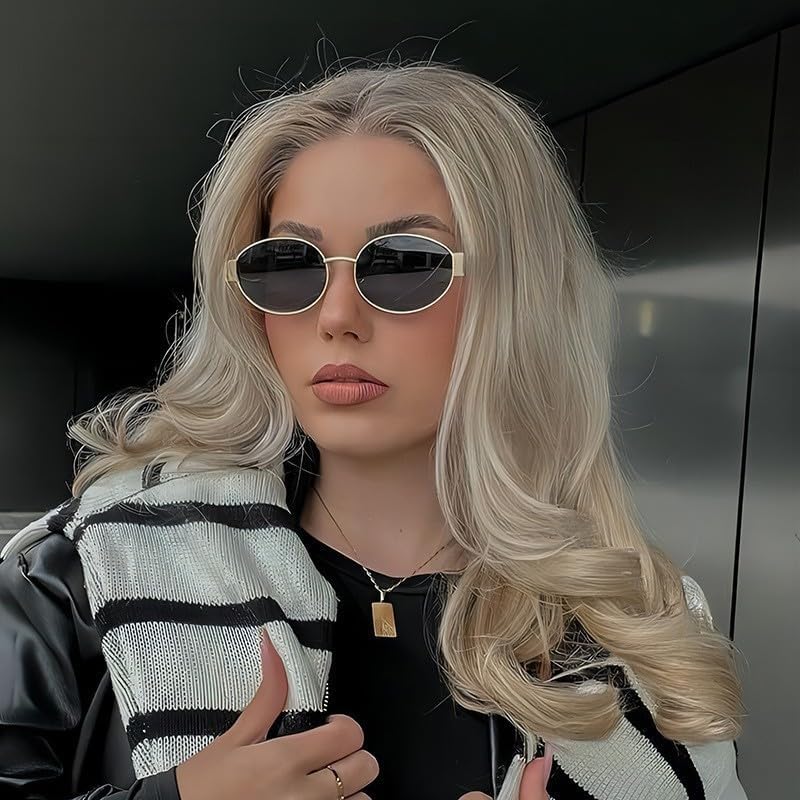 Trendy Retro Oval Sunglasses for Women Men - Fashion Designer Sun Glasses - Rectangle Metal Frame Shades - Image 3