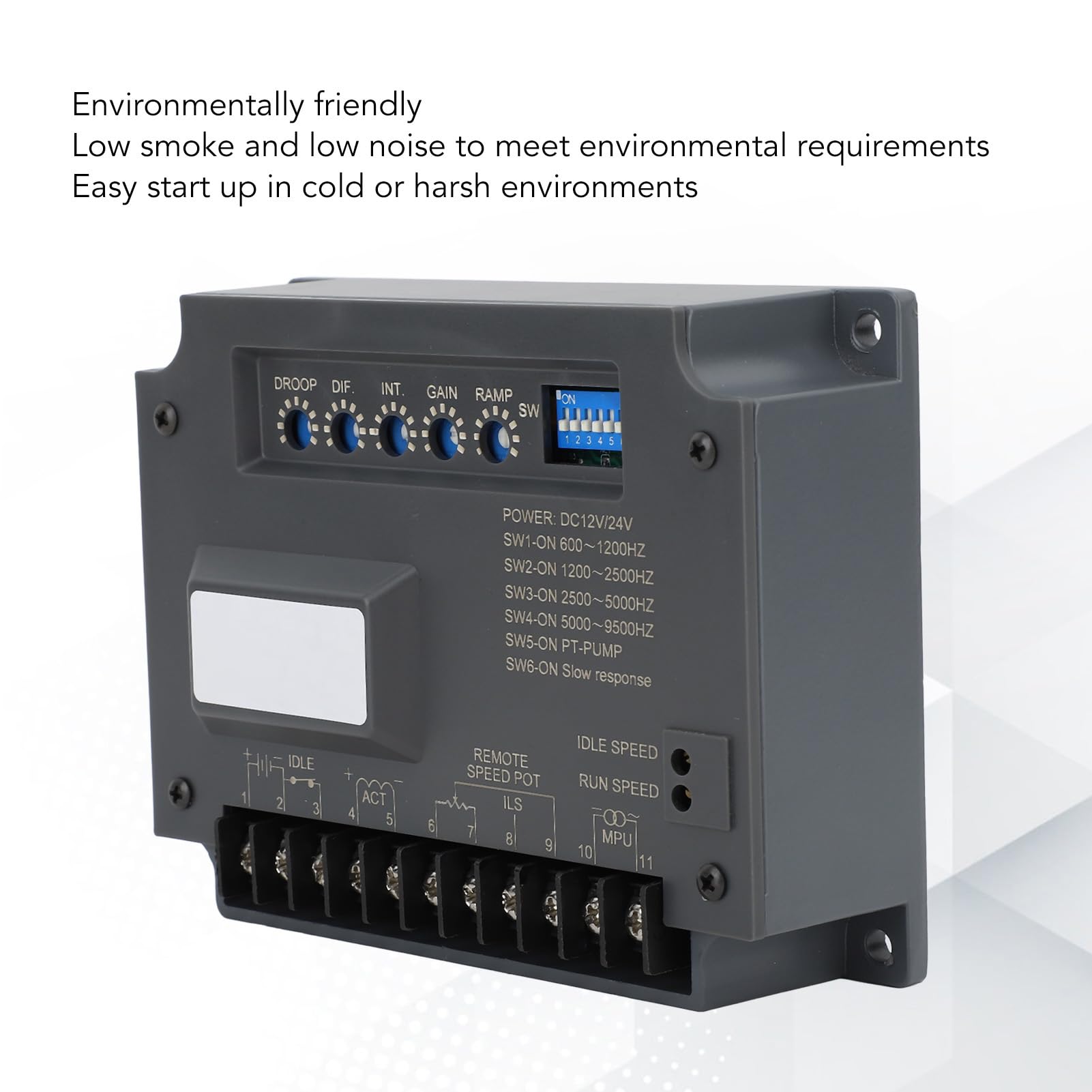 Qcwwy EG3002 Elektroniczny Sterownik Silnika Gubernator Prędkości Generatora o Niskim Poziomie Hałasu ABS Stop Aluminium z Tłumieniem Czarnego Dymu Odporność EMI do Sterowania Agregatem Prądotwórczym