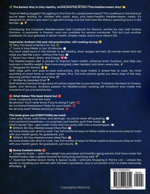 Super Easy Mediterranean Diet Cookbook for Seniors: Simple & Healthy Mediterranean Recipes Cookbook for Longevity and Weight Loss - Recipes Book with Meal Plan Written by Italian Chef - Image 2