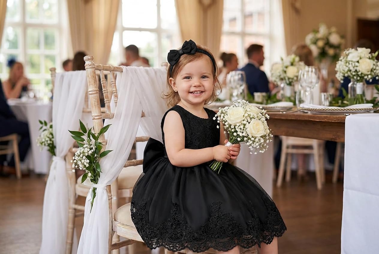 0-2T Big Bowknot Toddler Baby Girls Photo Shoot Pageant Party Lace Dress with Headwear