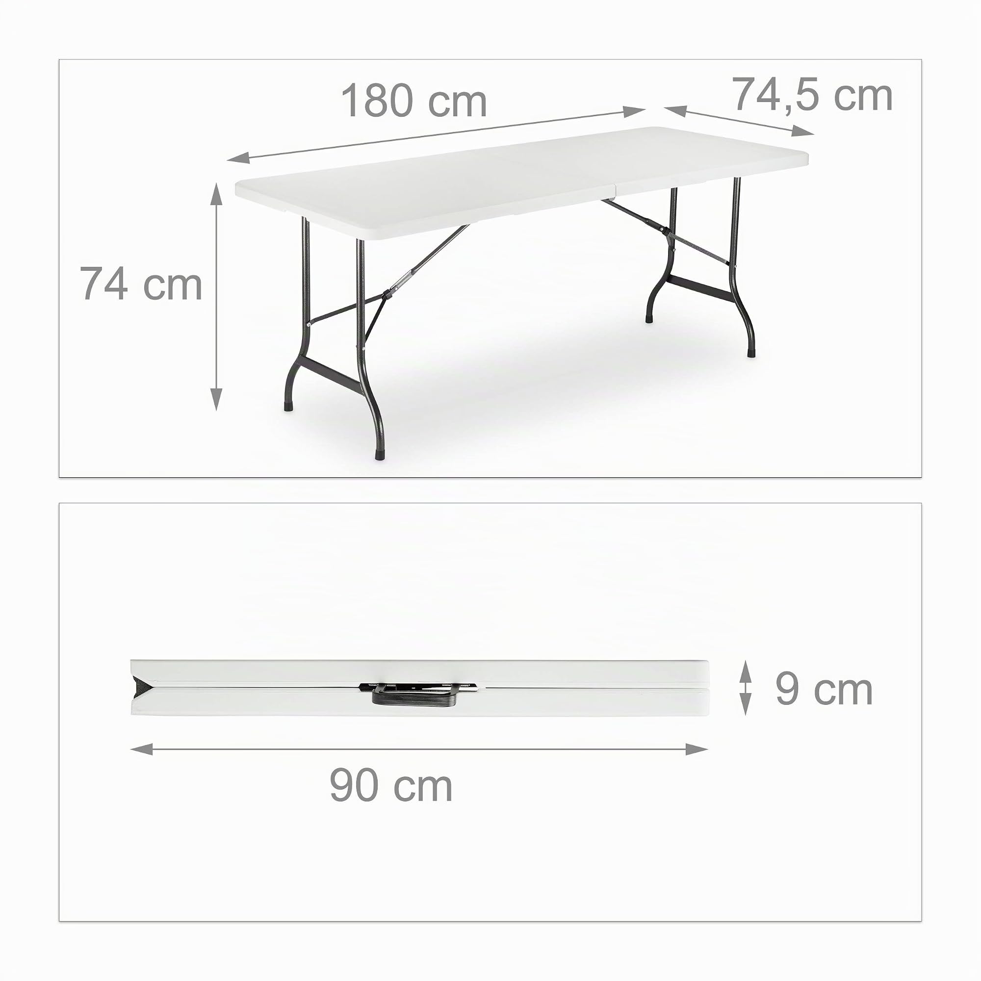 Relaxdays Set Chiosco Tavolo Panche ribaltabili, 3 pezzi Arredo Giardino, monocolore, H x L x P: 74 x 180 x 74, 5 cm, bianco