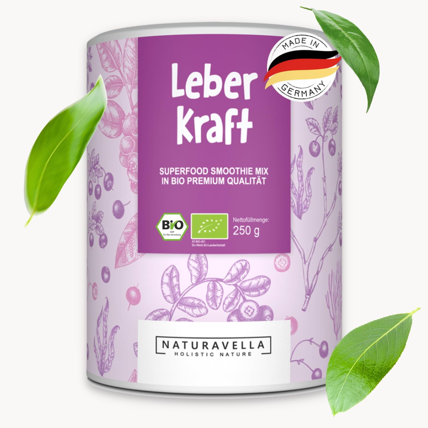 NATURAVELLA LeberKraft Bio Superfood Smoothie in Polvere (250g) per Heavy Metal Detox | Con Mirtilli Selvatici, Succo d'Orzo, Spirulina e Dulse | Ricetta di Anthony William | Vegano