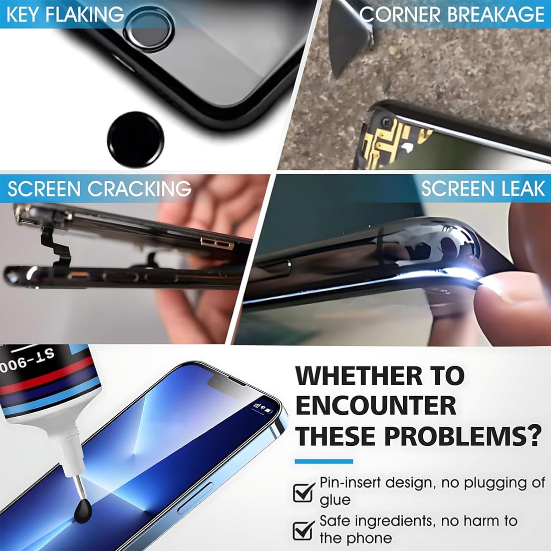 Colla per Cellulari Kit di Riparazione Schermo, Adesivo Trasparente per Display Smartphone con Attrezzi, Impermeabile e Antipolvere, per Telefono, Tablet, Fotocamera