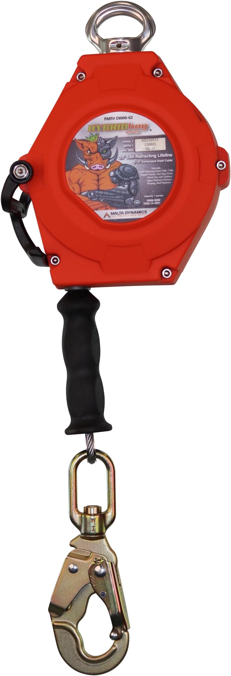 Malta Dynamics Hybrid Hog Self Retracting Lifeline – 20’ Fall Protection Yoyo Cable, Class 1 Retractable Lanyard with Quick-Action Brake, OSHA and ANSI Compliant Safety Lanyard