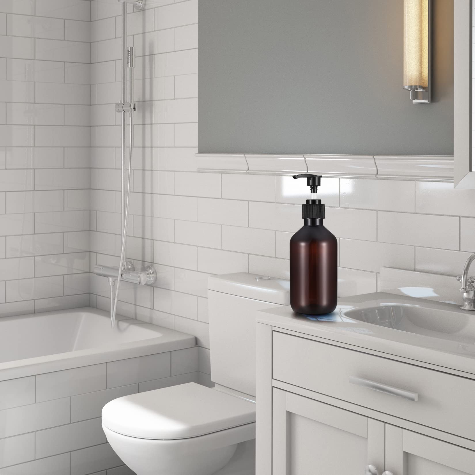 Set 6 Flaconi Con Pompa Per Sapone Liquido - Dispenser 300ml Per Bagno E Cucina Con Etichette