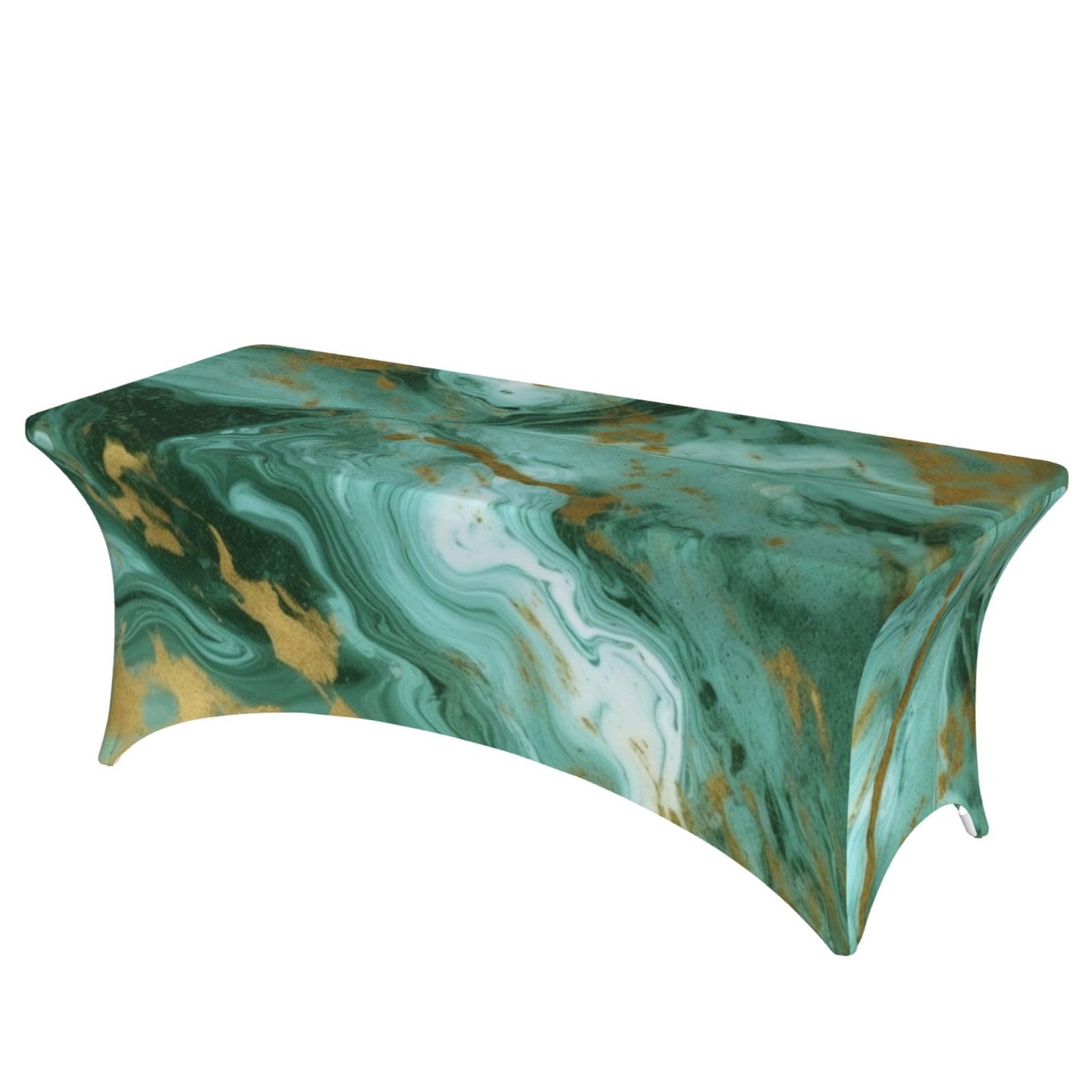 Nappe marbrée verte et dorée sans pli en tissu extensible pour banquet