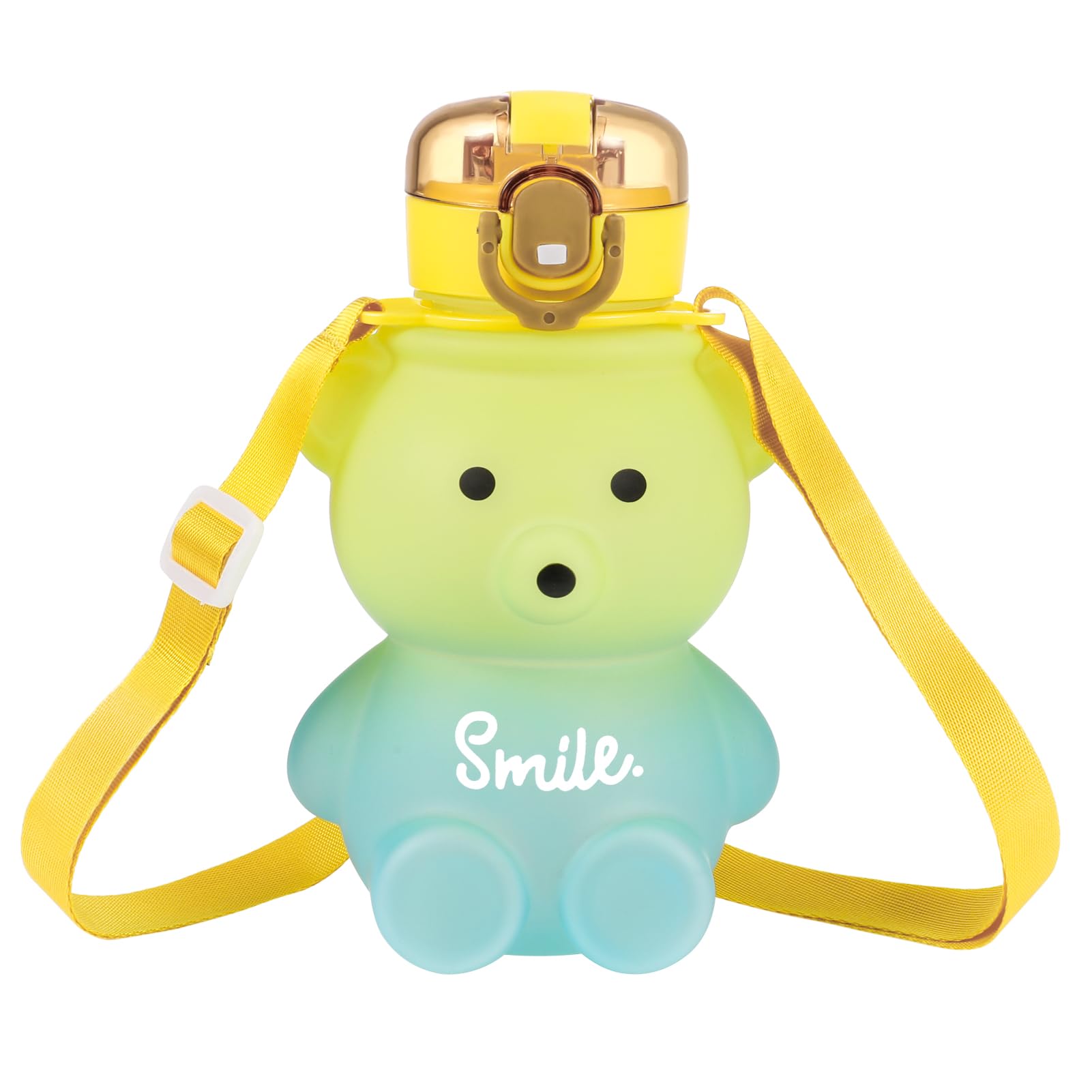 Radsocken Kawaii Bear Water Bottle With Straw and Strap,800ml Cute Gradient Colorful Water Bottles Portable Leakproof BPA-free Driking Bottle for Kids aldult School Office Travel