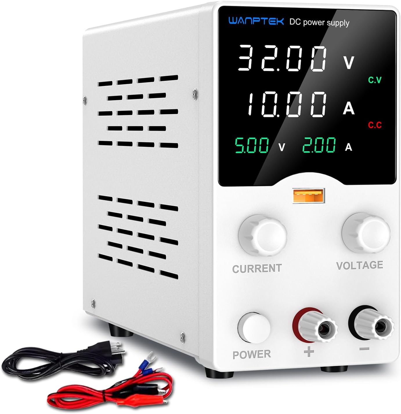 WANPTEK DC Power Supply 0-32V 0-10A Variable Bench Power Supply, Precision Encoder Knobs, 4-Digit LED Display, USB Fast Charging Port, Lab Power Supply for Electronics Repair, DIY, Testing and Lab Use