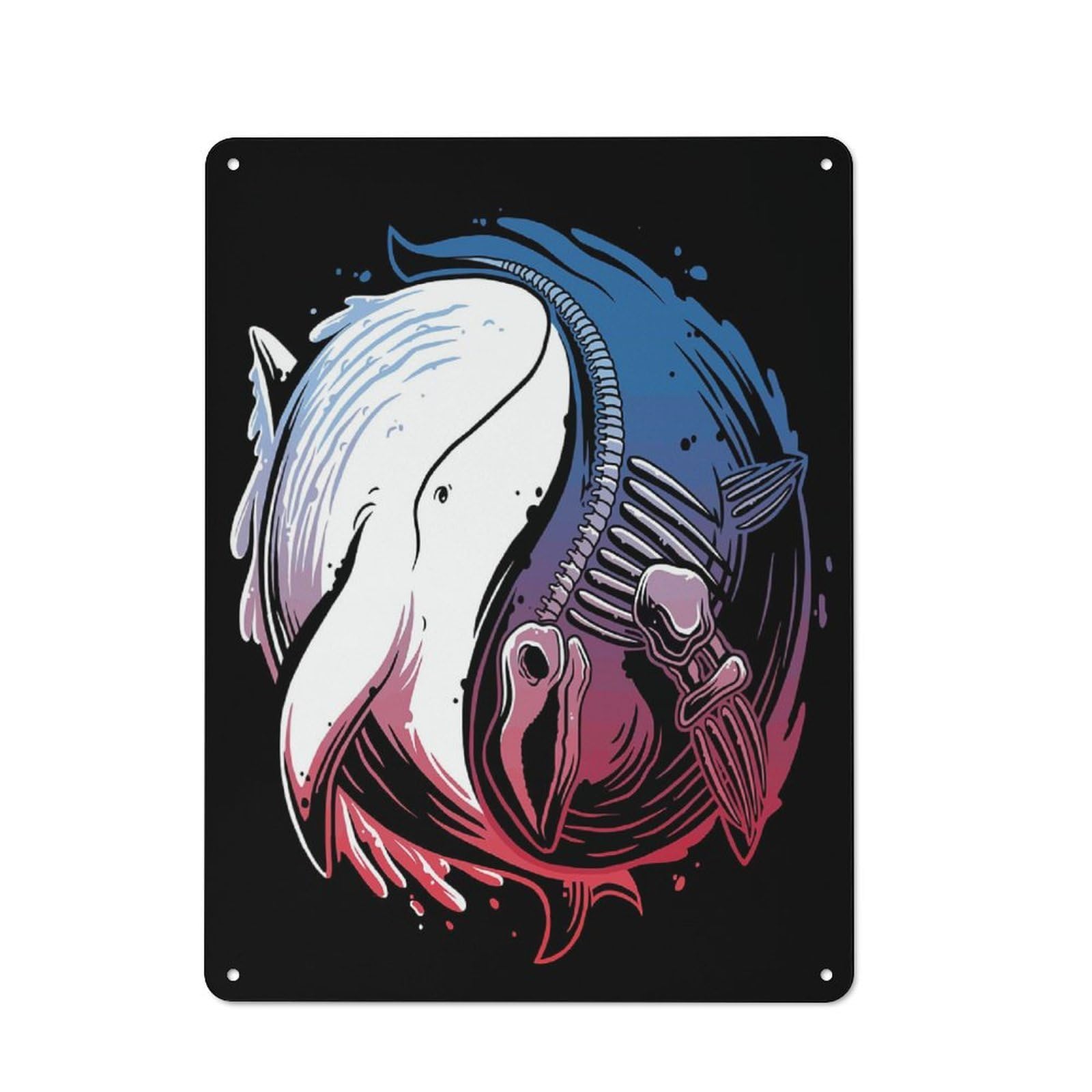 Smart Whale Yin Yang Skeleton Decorative Metal Sign 40x30cm, Studio Wall Plaque for Hobby Room, Office, Lounge Or Living Room