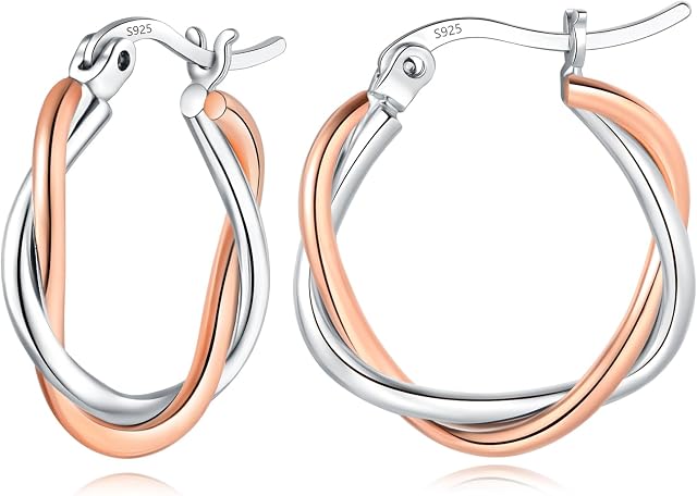 Sfoni Silver Hoop Earrings for Women - 925 Sterling Silver Hoops Earrings for Girl Hypoallergenic Twist Hoops Earrings, 20mm Blue/Green/White Cubic Zirconia Hoops with Jewellery Box & Gift Card