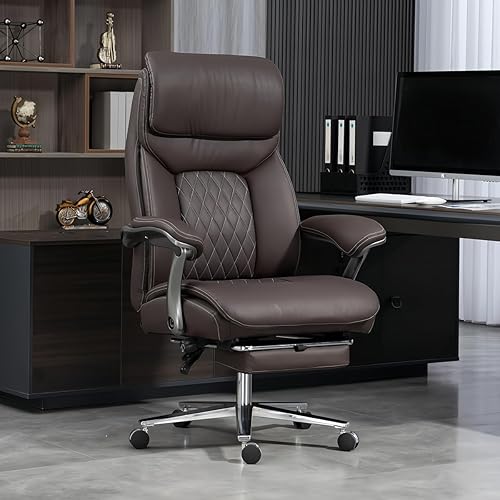 Silla de oficina grande y alta, silla de oficina ejecutiva de asiento ancho con soporte lumbar y reposacabezas, silla de escritorio ergonómica de
