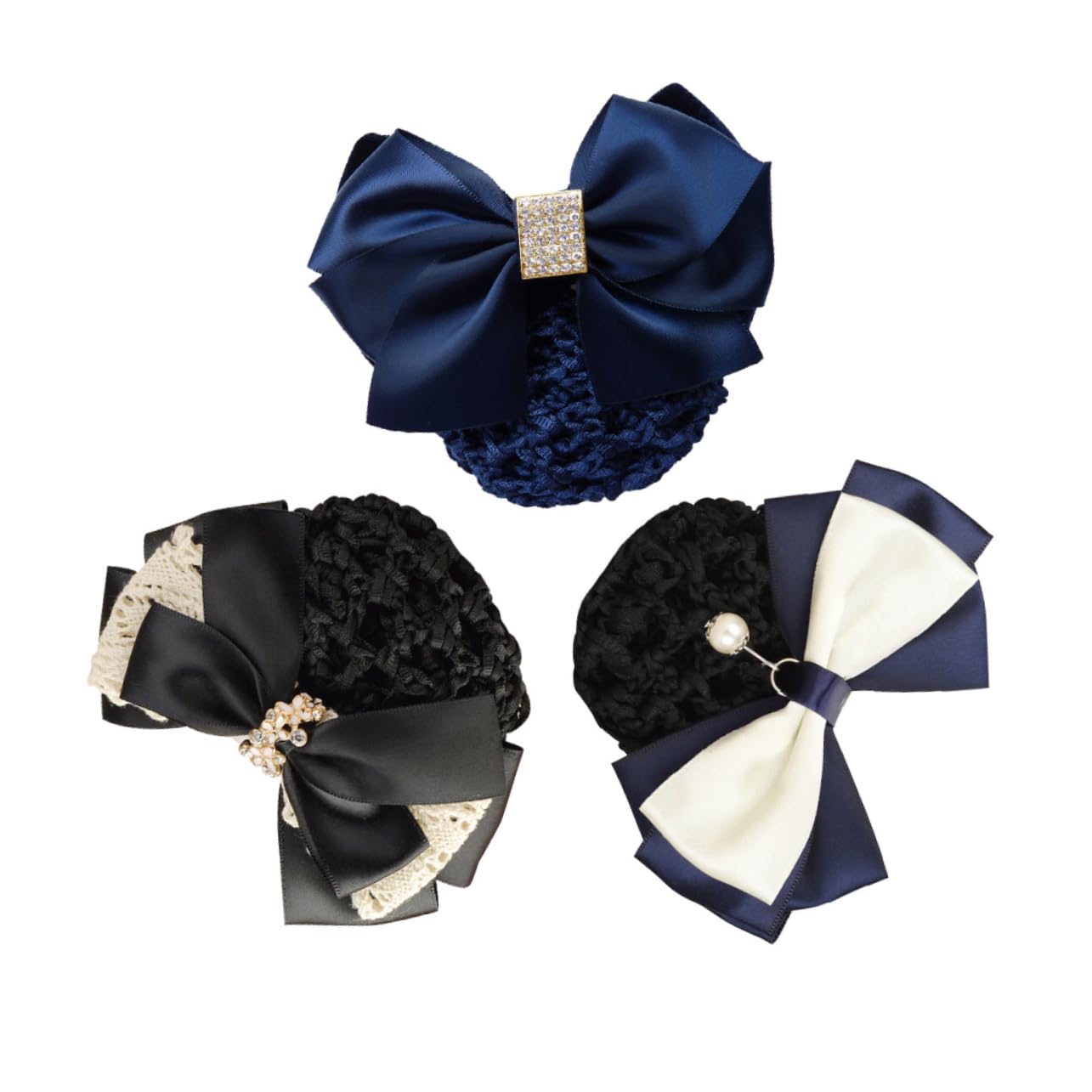 FRCOLOR 9pezzi Fermaglio Per Rete Con Fiocco Di Elastico Per Donne Per Ufficio e Occasioni Speciali Pizzo Con Perle Blu Con Strass