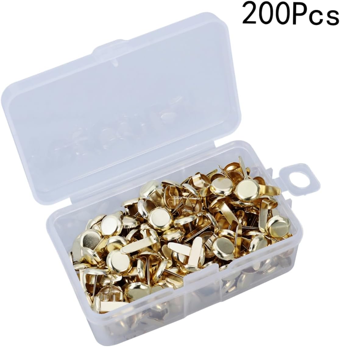 200Pcs Gold Metal Brads, Round Paper Fasteners with Storage Box for Crafts
