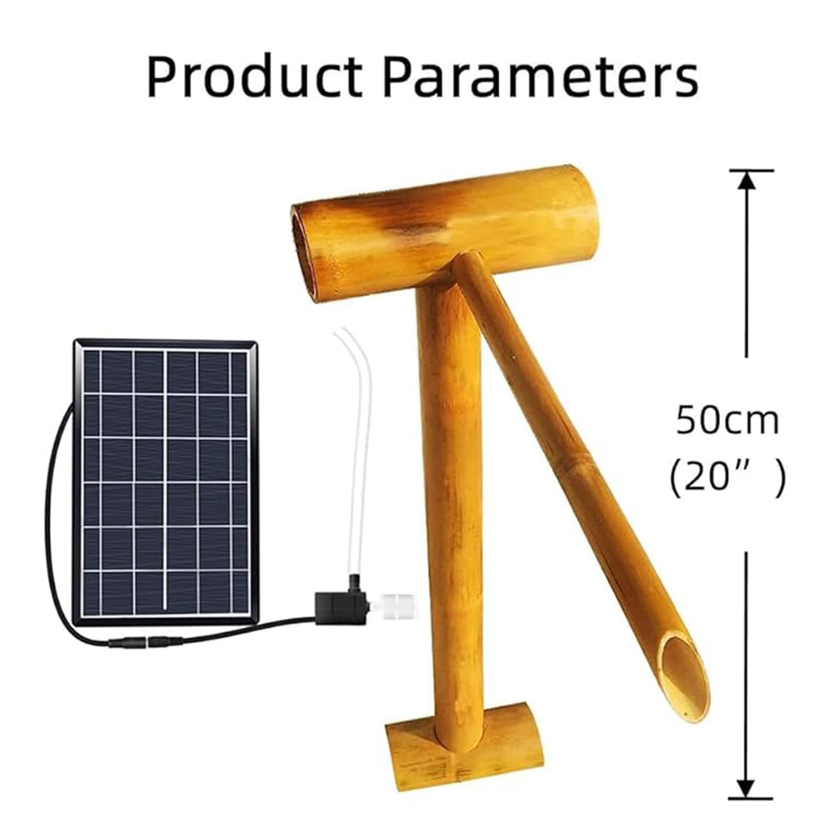 Kit Fontana Solare in bambù, Fontana Zen Artigianale, Ornamento da Giardino autoportante per Esterni con Pompa, Cascata Decorativa per Patio, laghetto, abbeveratoio per Uccelli, Balcone
