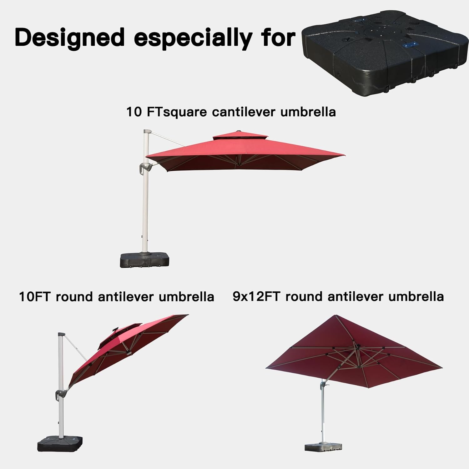 Domi Patio Umbrella Base with Wheels, Water & Sand Filled Weighted Base for Most Cantilever Offset Umbrella, 260LBS, Square (Black),34'' X 34''
