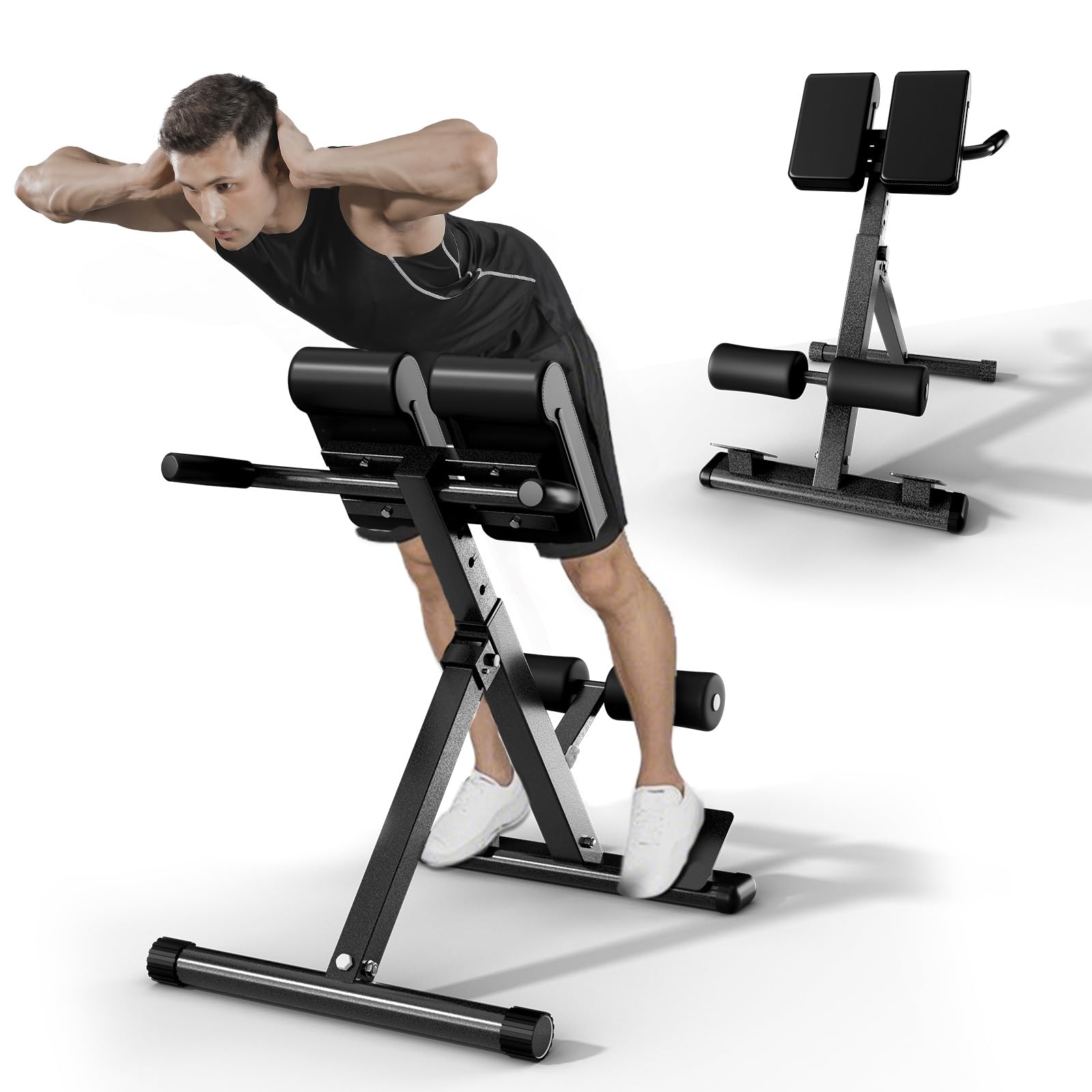 Banco de hiperextensión para silla romana, máquina de extensión de espalda ajustable para glúteos, isquiotibiales y espalda baja, equipo de entrenamiento plegable multiusos para gimnasio en