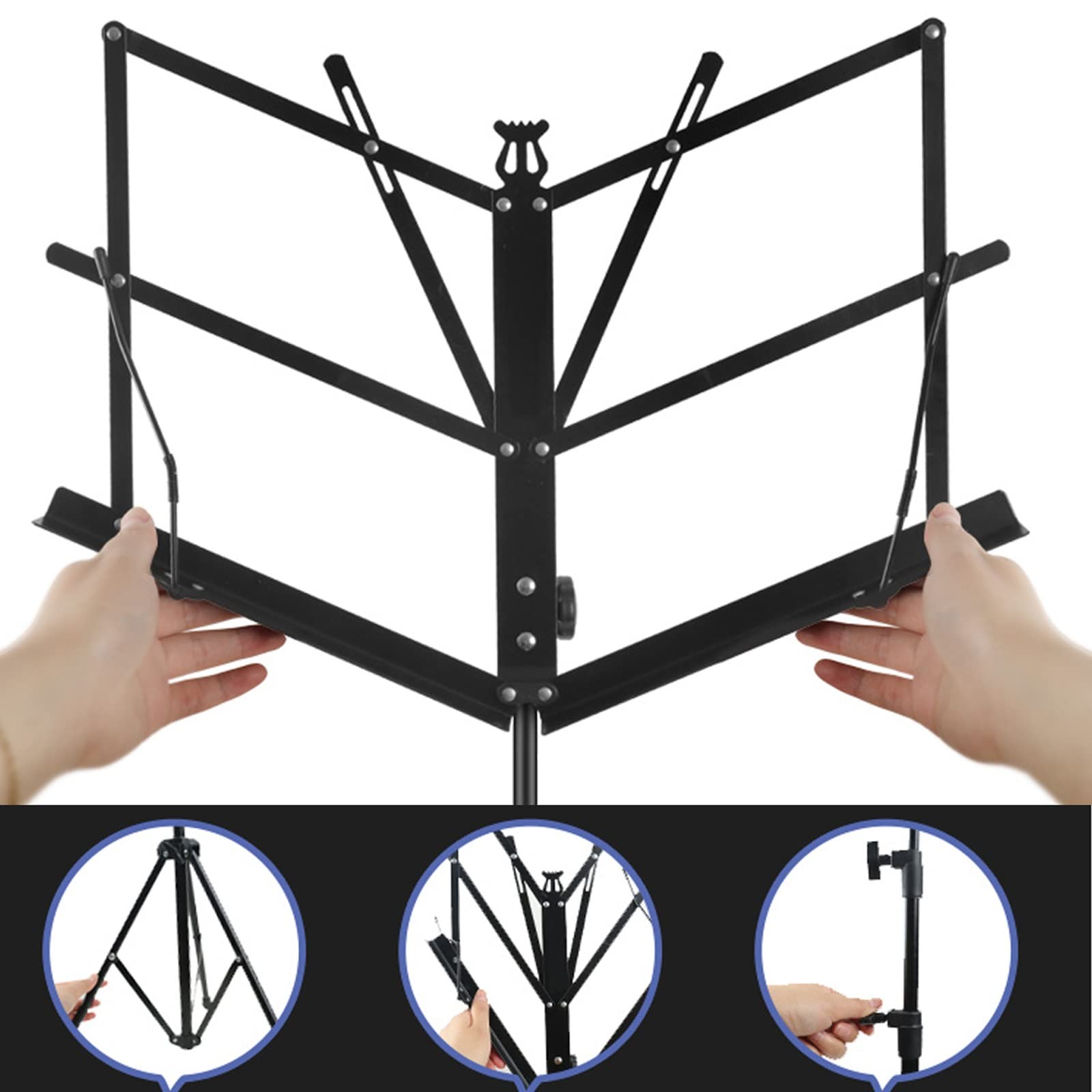 HJXGQJM Atril for Partitura Plegable Portátil Musica Metalico Soporte De Ajustables, for Tocar Instrumentos, Teclado De Batería, Estantería, Atril,Soporte for Trípode,Negro