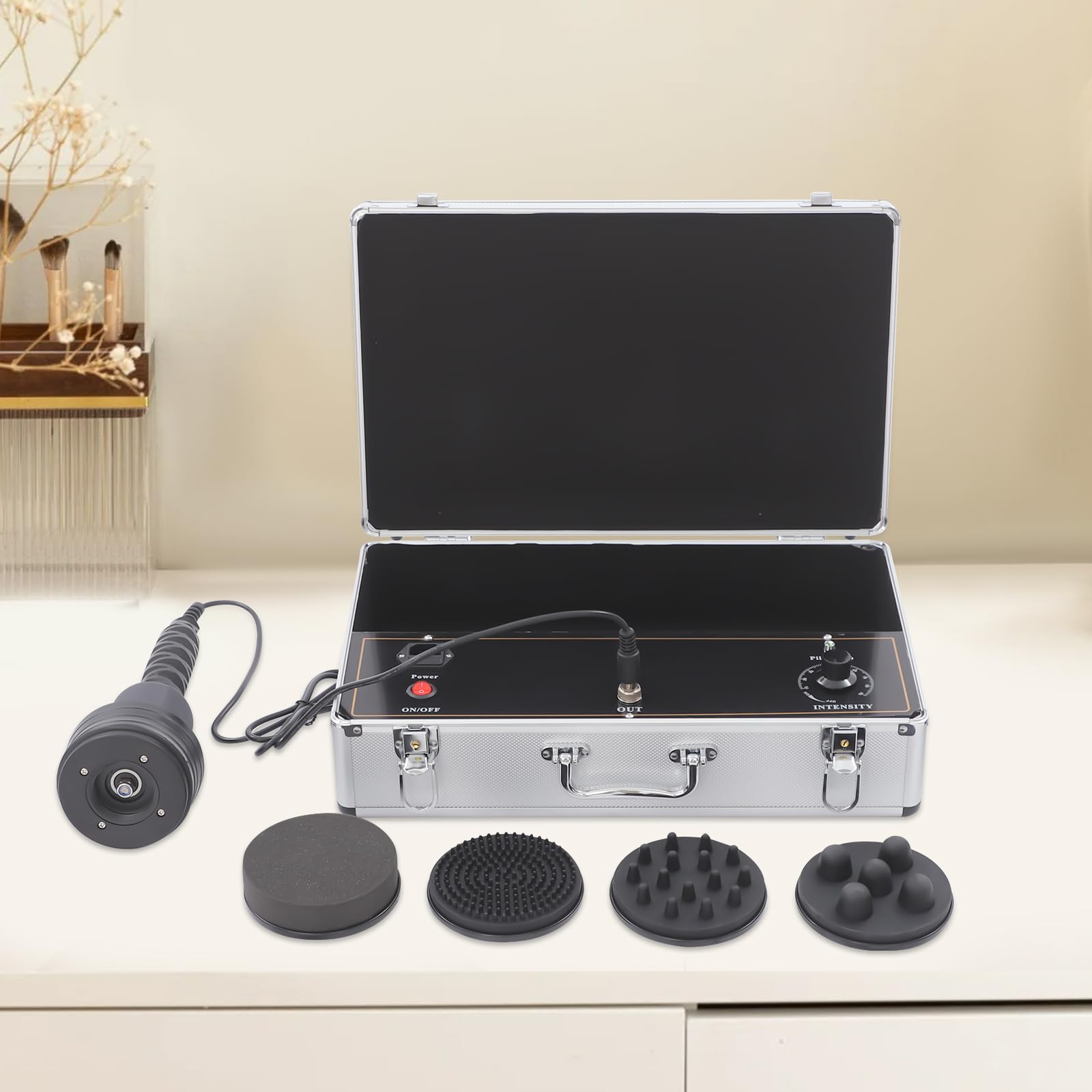 Massagepistole, Massagegerät, elektrisches Massagegerät, 5 Köpfe | 10-50 Intensitätsstufen, 10-60 Hz Vibrationen, Kabel 1,8 m, ABS-Gehäuse, < 60 dB, für Zuhause, Büro, Sport