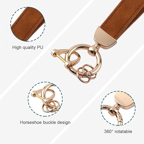 Miniatura 3 de Kewucn Llavero de cuero genuino para automóvil, soporte universal de metal resistente con anillo en D antipérdida para hombres y mujeres