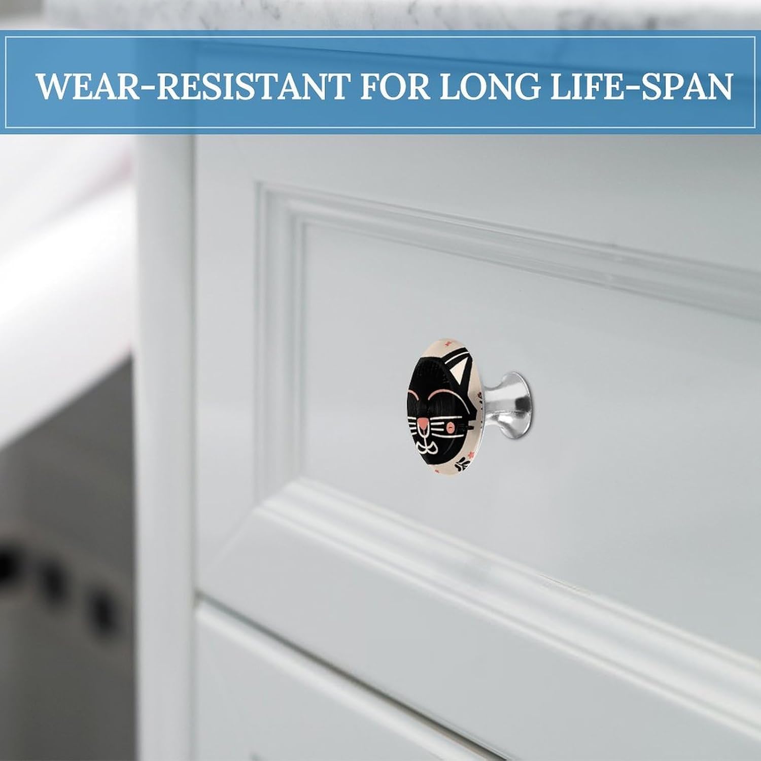 2 Pack Cabinet Knobs,Decorative Drawer Pulls, Black, Cat Pattern image 5
