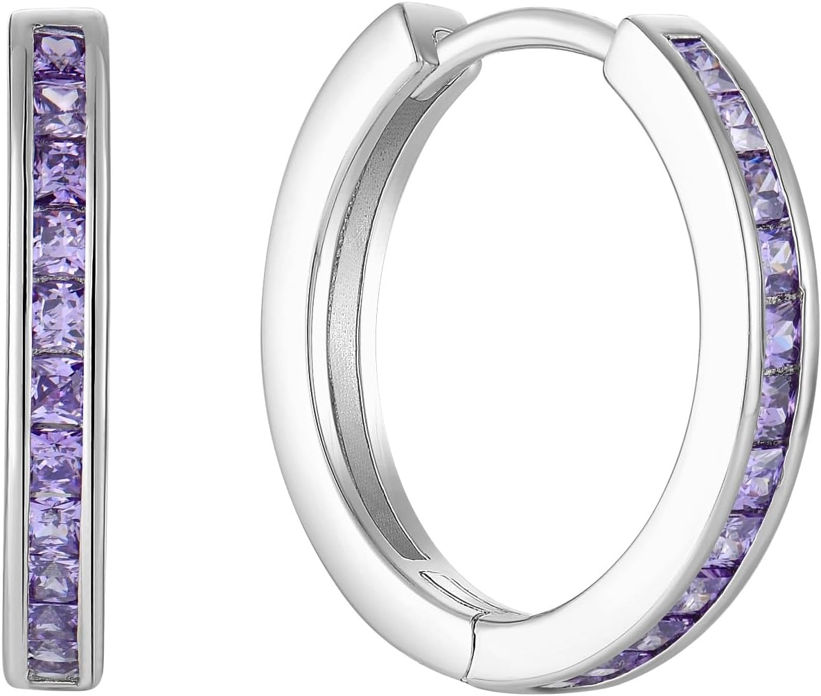 Starchenie Huggie Hoop Earrings for Women 925 Sterling Silver Princess Cut Birthstones Jewelry Gift