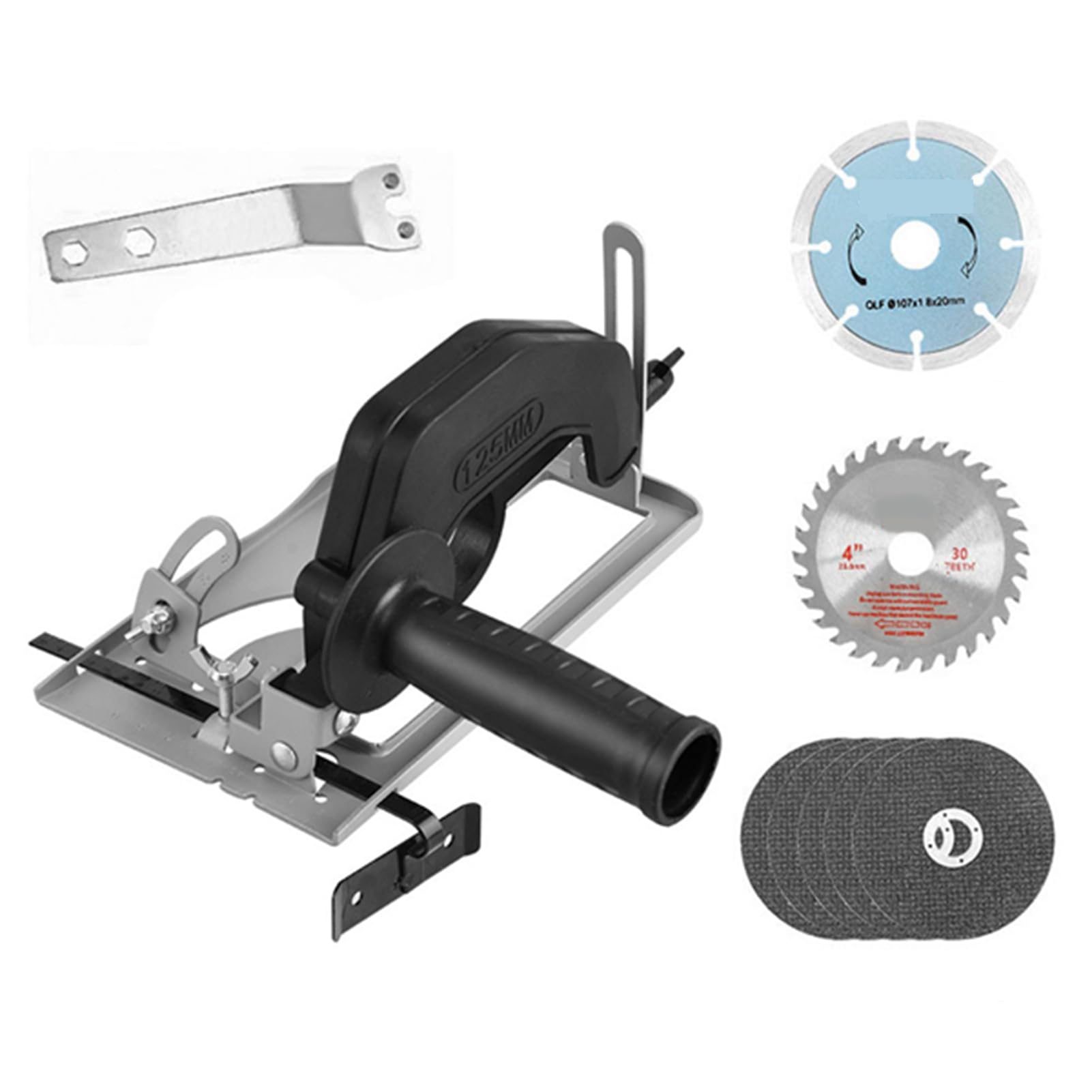 Pissente Positioning Bracket Metal Modified Bracket 0 to 40mm Depth 0 to 45 Degree Adjustable for 100 125 Angle Grinder Cutting Machine Slotting Base for Wood Tile PVC (&Guide Ruler&Wood