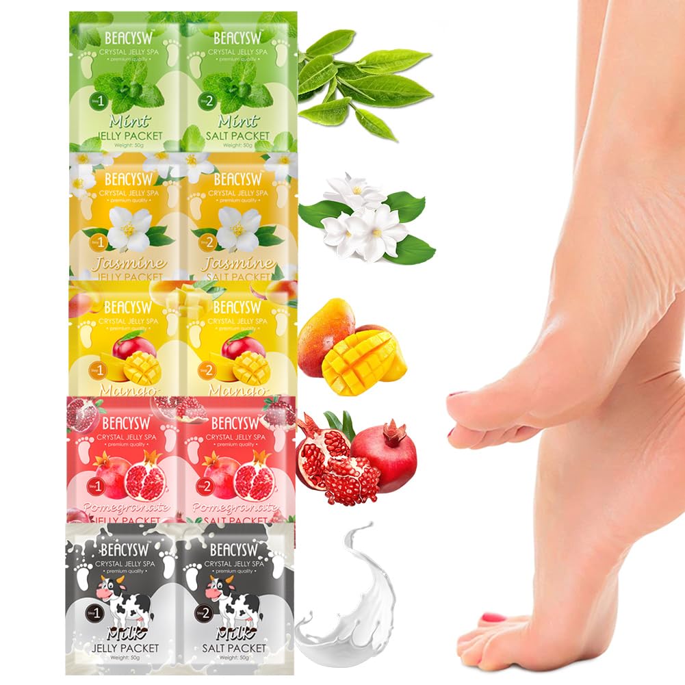 5 PCS Jelly Pedicure Foot Soak Packets Foot Soak Salts For Feet Tired Foot Odor Nail Discoloration Feet Softens Calluses Pedicure Foot Gel