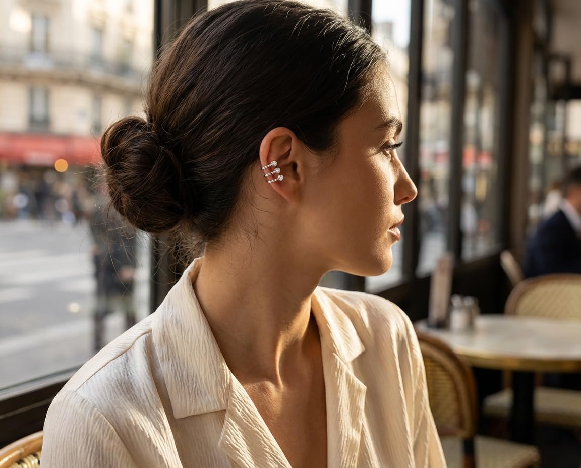 Minimalistische Geometrische Drei CZ Lünette Wrap Helix Streifen Linie Dreifachband Knorpel Ohrmanschetten Ohrringe Gelbgold Plattiertes .925Er Sterlingsilber