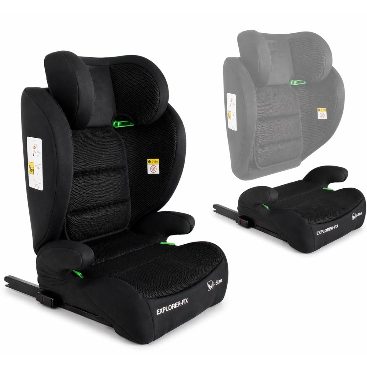First Step Explorer Fix Silla Coche Niño i-Size (100-150 cm), Grupo 2/3 ISOFIX, Reposacabezas 13 Posiciones, Reclinable, Protección Lateral SPS, De 3,5 a 12 Años, Convertible en Alzador, Negro