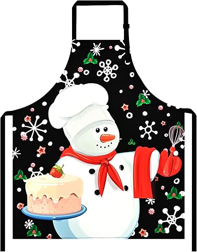 ASPMIZ Delantales de Navidad para adultos con correa ajustable para el cuello, delantal de Navidad de muñeco de nieve para cocina, delantal de nieve