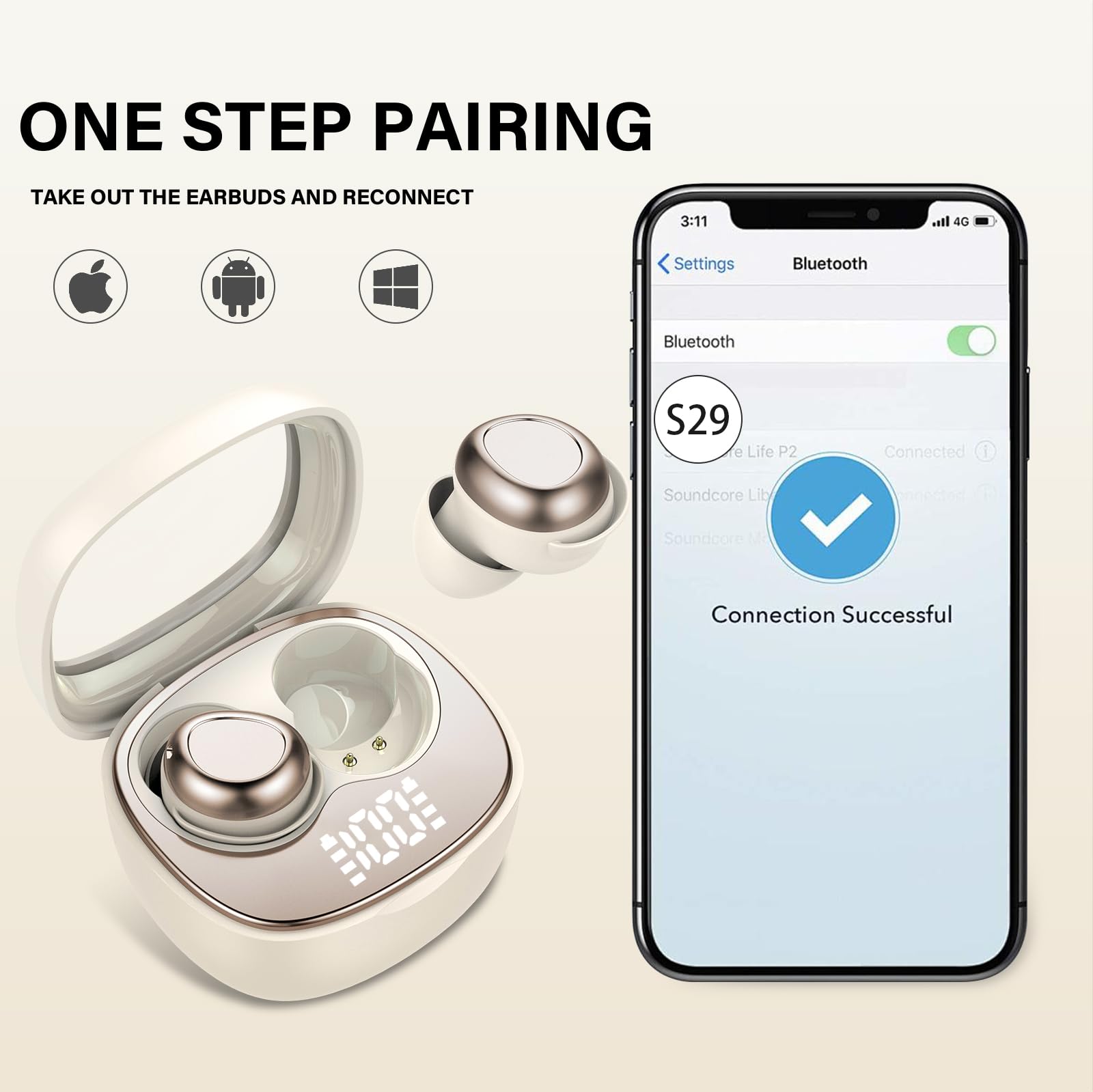 Doubc Mini Schlafkopfhörer Bluetooth 5.4 Kopfhörer, in Ear Kopfhörer Kabellos mit 25 Stunden Akkulaufzeit, Weiche Ohrhörer Schlafen Sleepbuds, Sanfter Klang Bequem Tragen ohne Druckgefühl, Beige