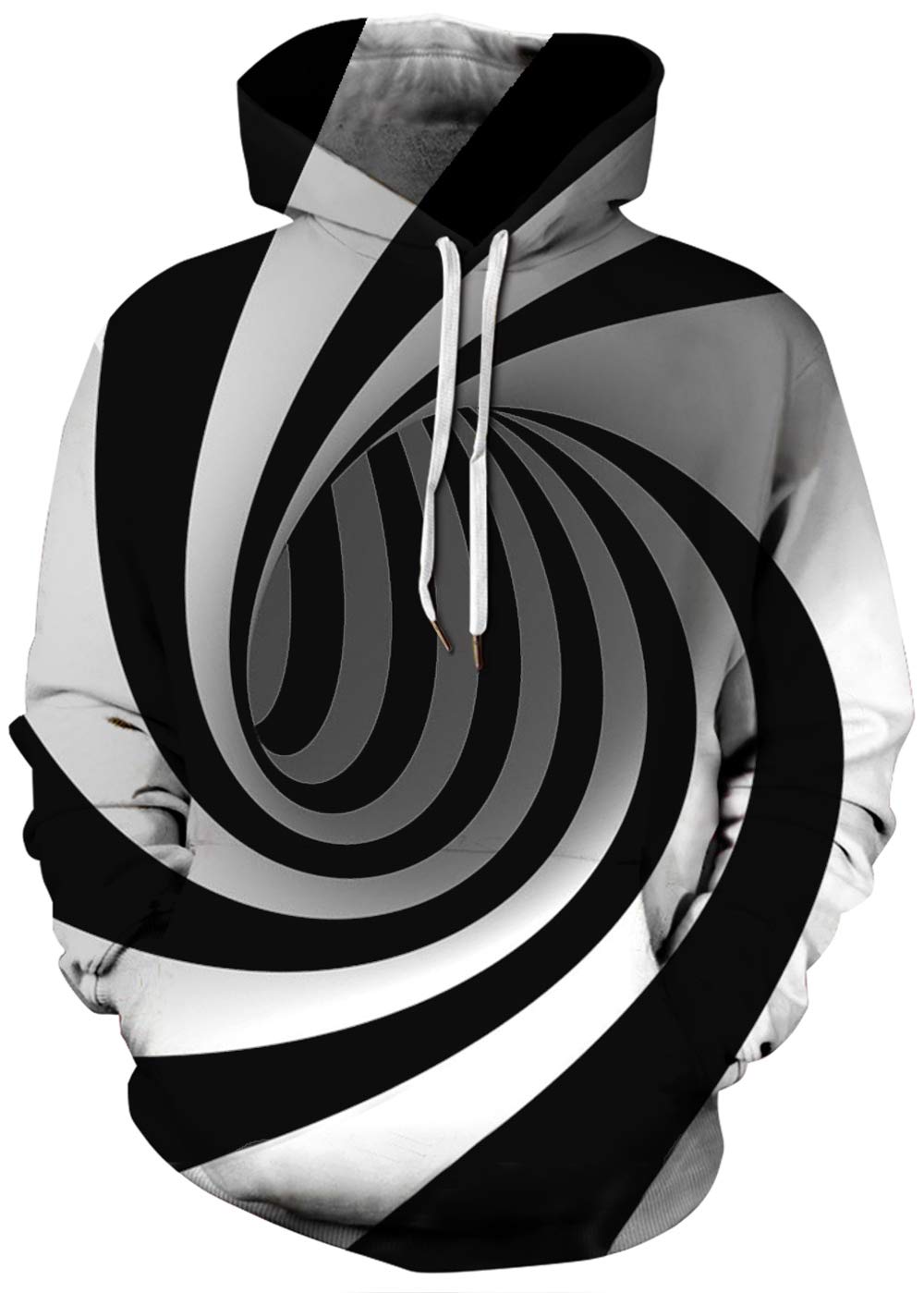 White Sweater for Girls Visual Magic Pullover 3D Printing Jackets Drawstring Hoodies Cool Black Stripe Clothes Women Daily Outfits Sweatshirt Funny Long Sleeve Tops for All Season