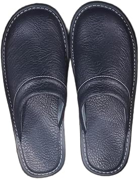 WIGSELBL Mens Leather Slippers Sandals Closed Toes,Couples Home Indoor Breathable Non-Slip Slippers,House Shoes for Indoor Outdoor,Unisex Soft Flat SandalsBlue,EUR36-37