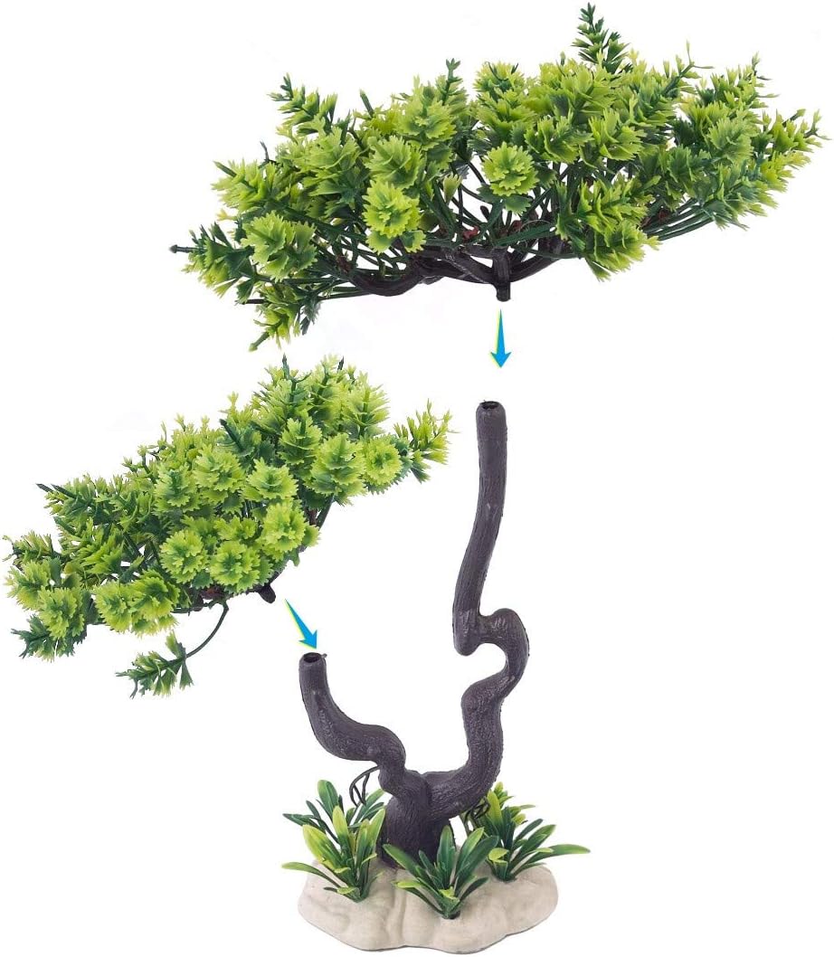 HITOP Aquarium Pets Plastic Plants for Fish Tank Decorations, Artificial Pine Tree Aquarium Décorfor Fish or Reptile