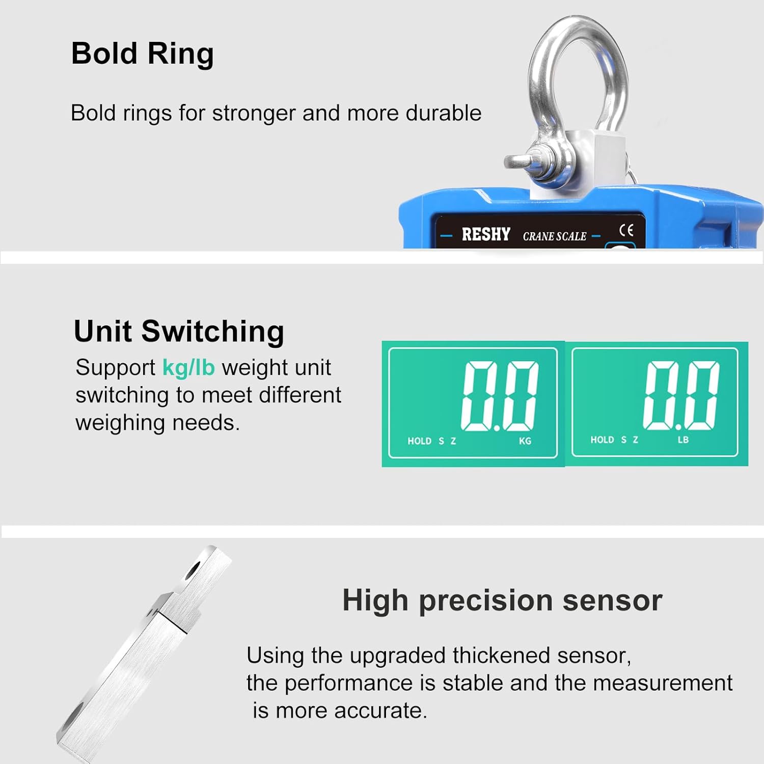 RESHY Digital Crane Scale 2200lb/1000Kg Digital Hanging Scale Industrial Heavy Duty Crane Scale for Farm,Deer,Livestock,Factory,Construction,Hunting CE Certified