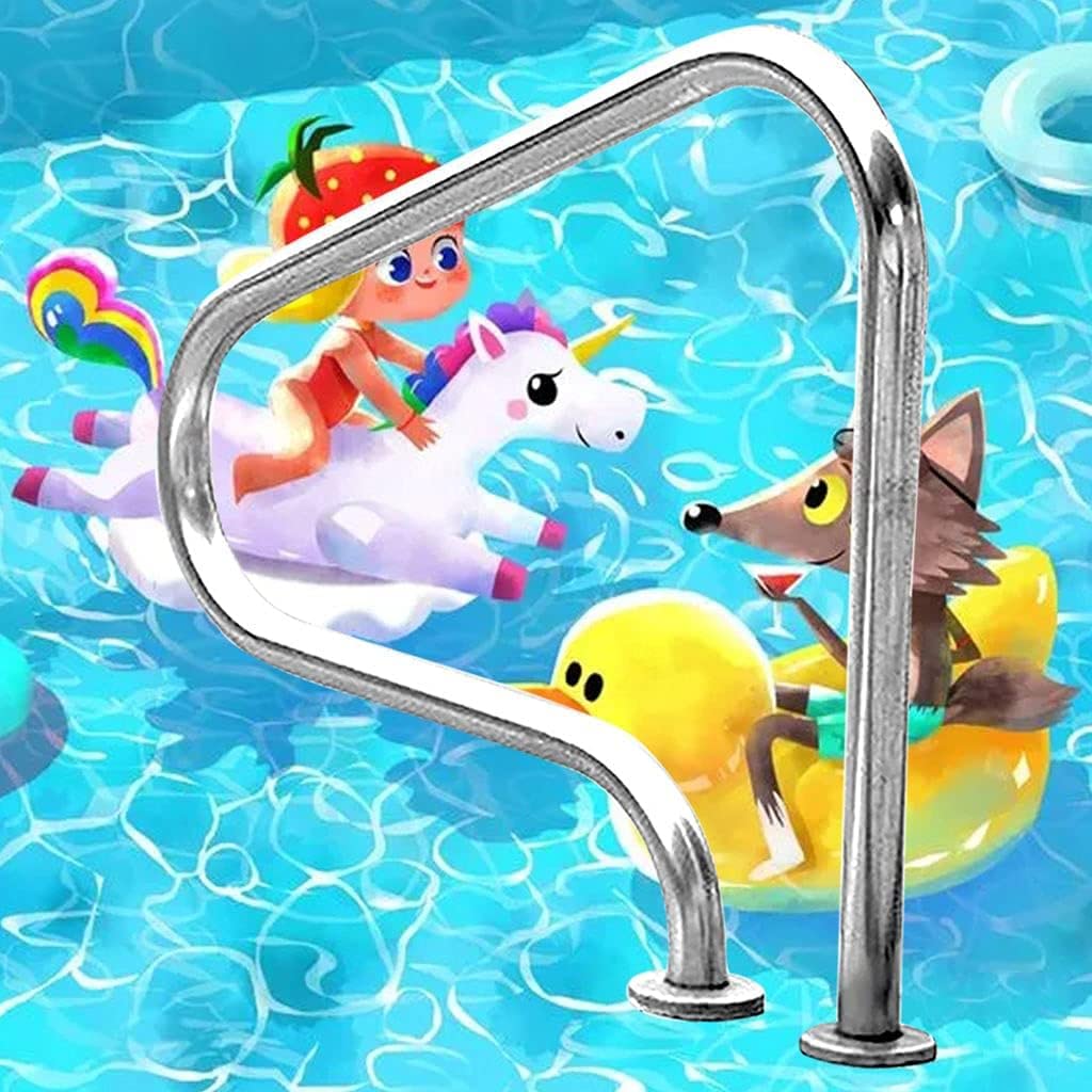 KLZUOPT Pool Handrail Handle Grab Rails Swimming Pool Handrail, Easy Mount Handrail with Curved Structure and Complete Mounting Accessories, Stainless Steel Pool Stair Handrail with Base Plate