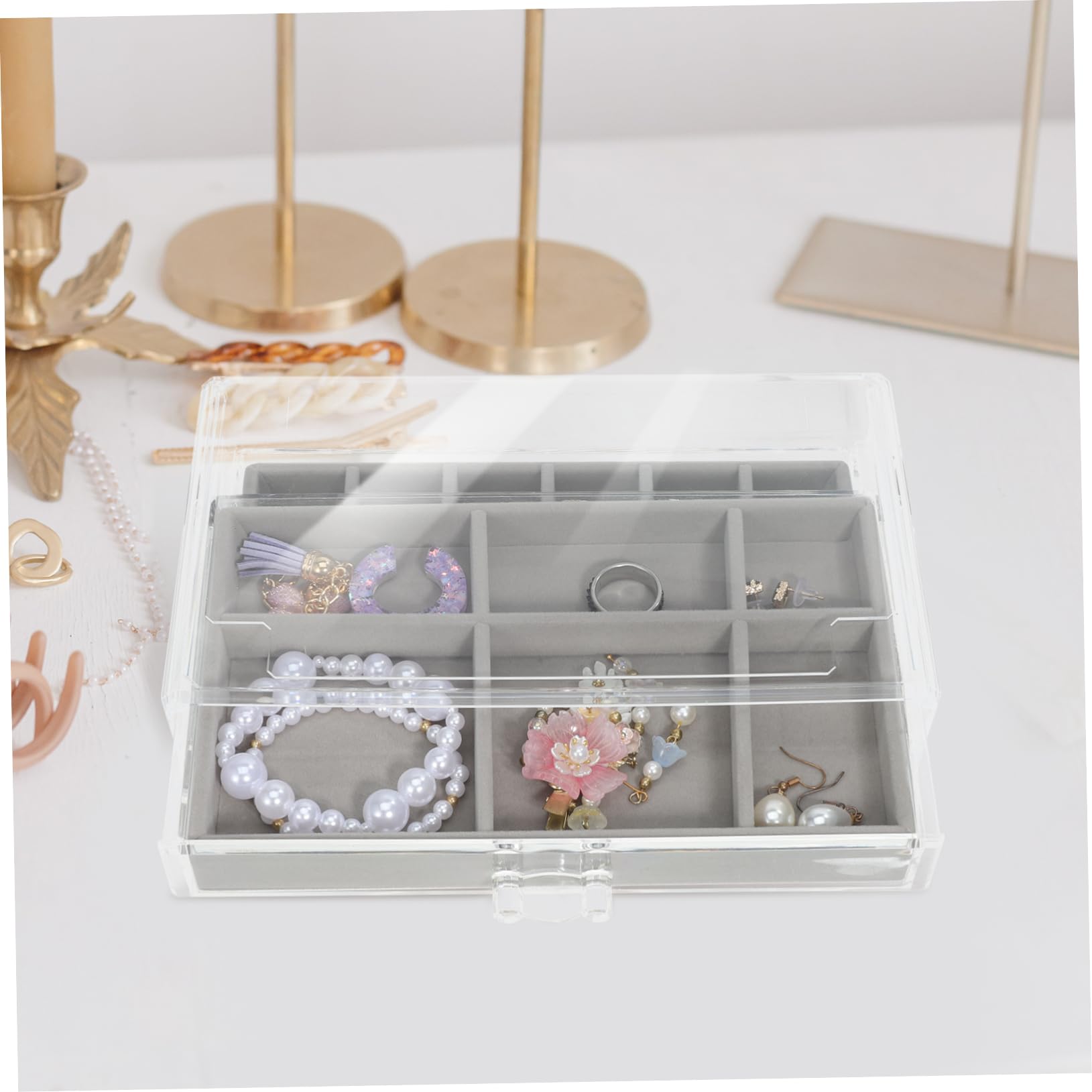 VALICLUD Contenitore per Gioielli con Scomparti Separati Porta Orecchini e Anelli Organizzatore Trasparente per Collane e Braccialetti Design Salvaspazio per Cassetti e Borse da Viaggio