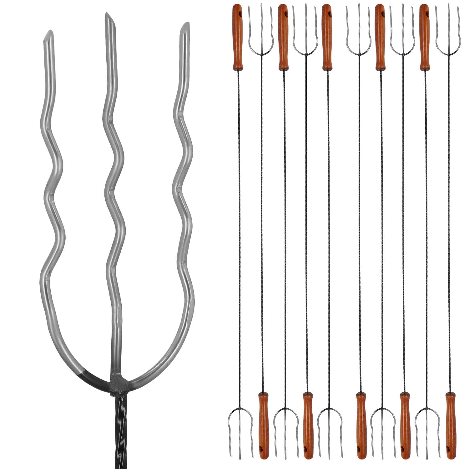 KOTARBAU® Widełki Ogniskowe Grillowe Widelec Trójzębny Na Ognisko Grilla Kijek Na Kiełbasę 123 CM Zestaw 10 SZT