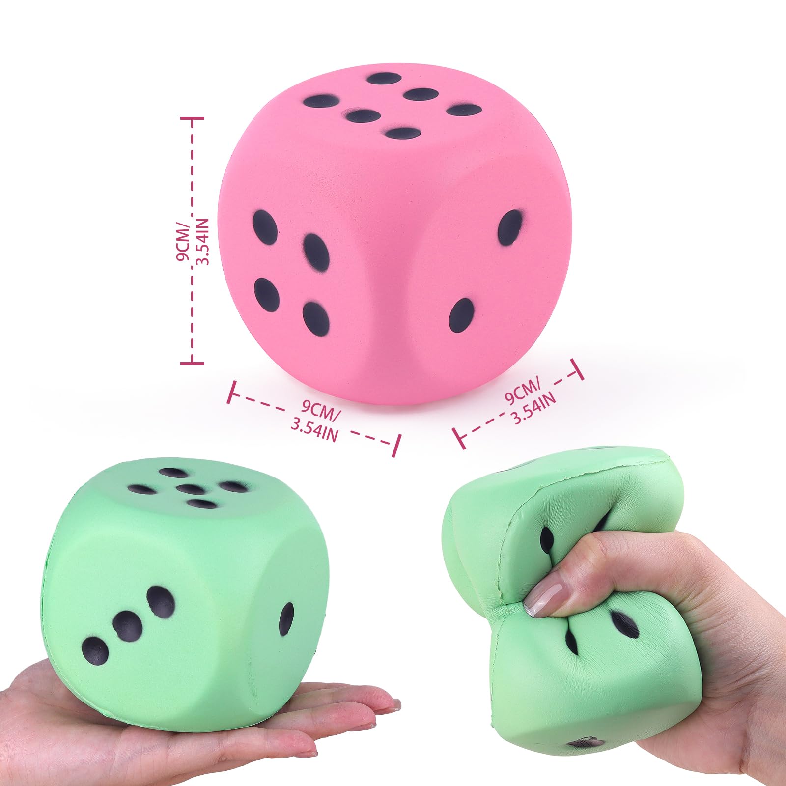 Anboor 2 Pcs Large Foam Dice for Adults Kids - 3.54" Jumbo Big Dice Giant Soft Fun, Colorful Dices for Game Nights & Classroom Activities (Green & Pink) - Image 2