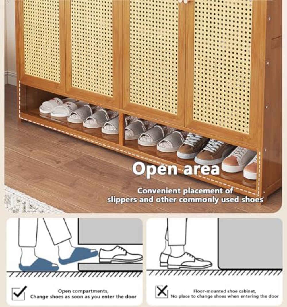 UYSELA Scarpiera in Bambù, Scarpiera Armadio Porta Scarpe a 7 Livelli in Legno, Moderna, con 2 Ante, per Ingresso, Soggiorno, Corridoio