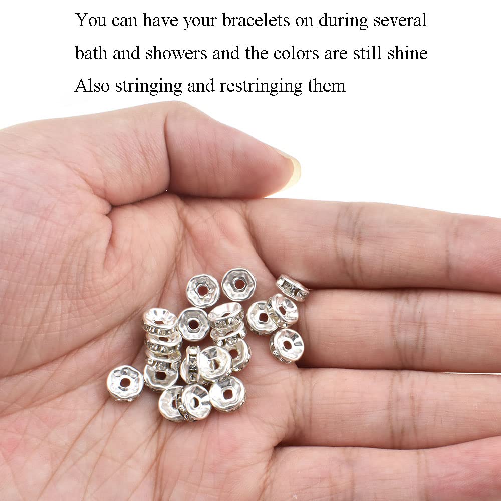 HAHIYO Rhinestone Spacer Beads - Round Crystal Charm Beads With Large Center Hole For Jewelry Making