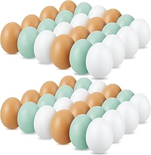 Syhood 48 Pcs Wooden Fake Eggs Fake Chicken Egg Wooden Egg Faux Easter Eggs for Crafts Get Hens to Lay Nesting Home Decor Kitchen DIY Craft Play (Classic Color)