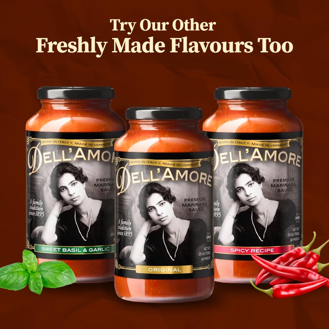 Dell'Amore Premium Marinara Sauce, Homemade Pasta Sauce Low Sodium - No Added Sugar - Vegan - Gluten Free - Family Recipe with Fresh Ingredients - Original Marinara - 24oz/6 pack