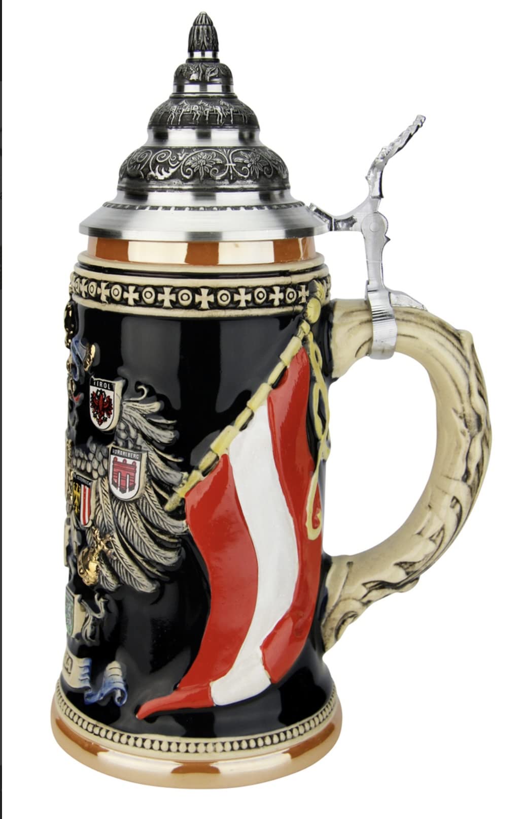KING Jarra de cerveza alemana Austria escudos con alto relieve, jarra 0,4 litros KI 1014 0,4L