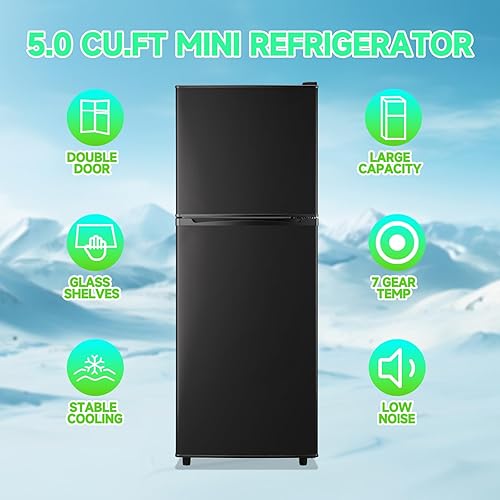 Miniatura 3 de Refrigerador de 5.0 pies cúbicos con congelador, frigorífico pequeño, soporte para bebidas, refrigerador de doble puerta, estantes de vidrio