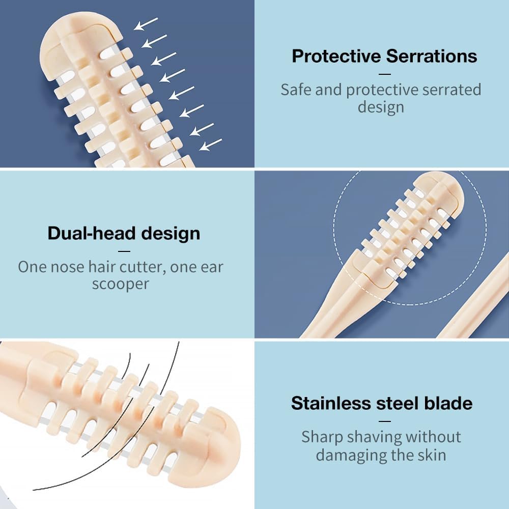 Unisex Handheld 360° Rotating mini Double-Headed Nose Hair Trimmer, no Charging Required, Made of Skin-Friendly Material for Added Safety, Washable and Reusable, and Includes a Free Ear Pick